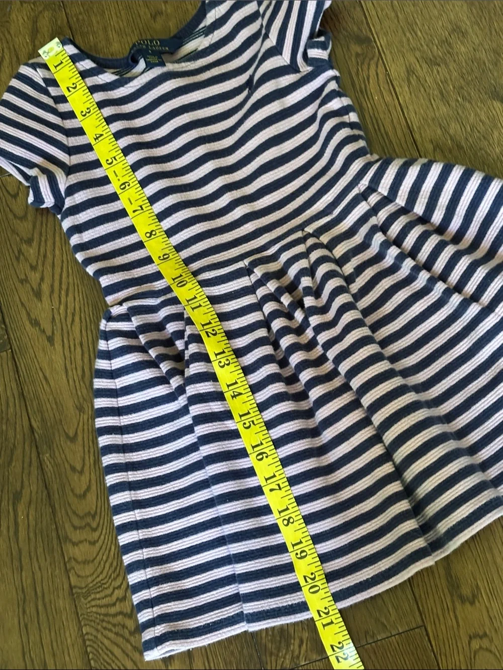 Polo by Ralph Lauren Pink & Navy Striped Girls Dress Size 5 Cotton blend preppy
